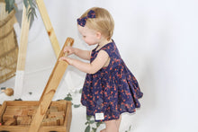 Load image into Gallery viewer, Harlyn Liberty Print Frill Romper - Navy / Red Floral Dress