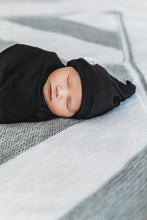 Load image into Gallery viewer, Swaddle Blanket &amp; Top Knot Beanie – Black
