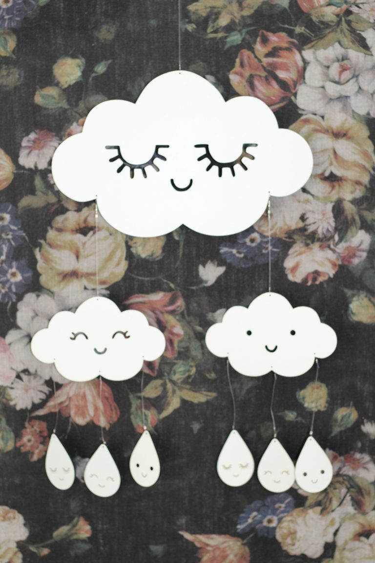 Wooden Cloud Mobile – White